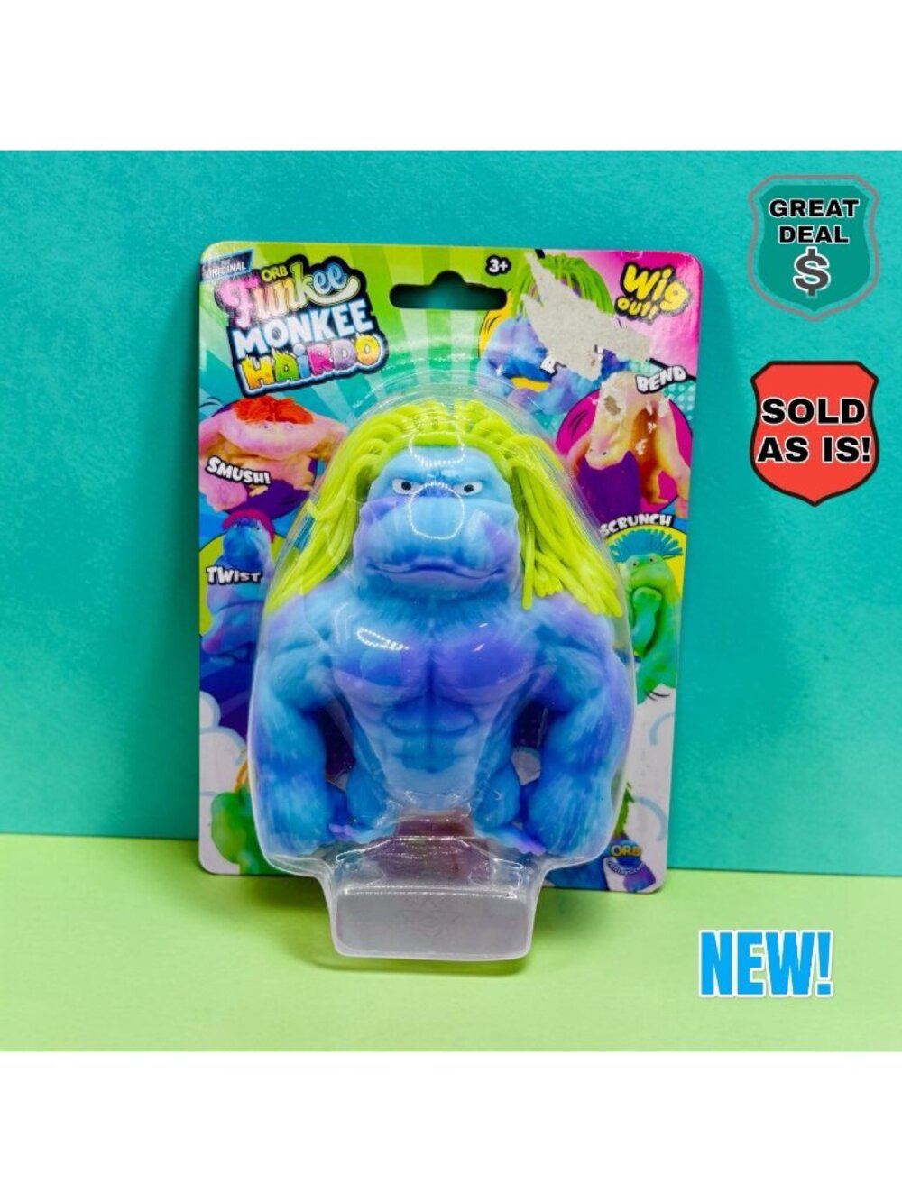 Sealed ORB Orginal Funkee Monkee Hairdo stretch Bend & Pose Blue Novelty Toy Fig